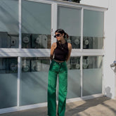 Pantalon droit vert High Street Jeans Street Pantalon ample à coupe ample